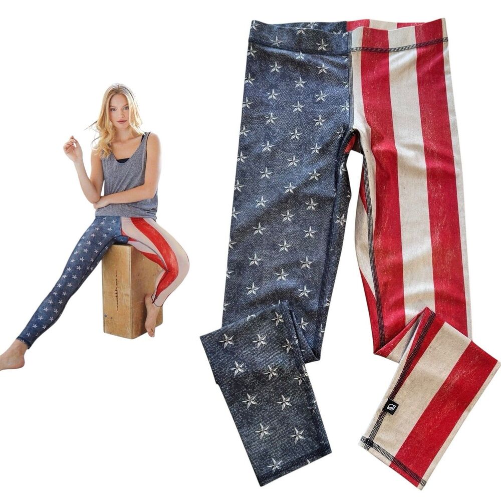 Terez Womens Salute Leggings USA Flag 4th Of July Patriotic Small PRISTINE